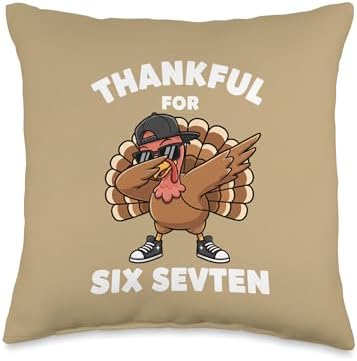 Thankful for SIX SEVTEN Funny Dab Turkey Thanksgiving Design Throw Pillow by Unknown