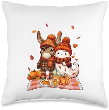 Mule with Boo Halloween Thanksgiving Fall Leaves Pumpkins Throw Pillow by Unknown