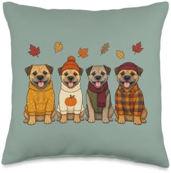Border Terrier Fall Autumn Season Pumpkin Dog Throw Pillow by Unknown