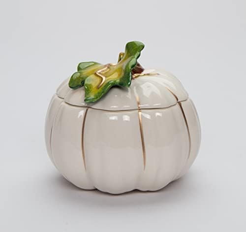 Cosmos Gifts 21072 Fine Ceramic Thanksgiving White with Gold Pumpkin Keepsake Trinket Box, 3-5/8" L - Image 3