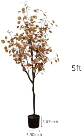Artificial Eucalyptus Tree in Pot Realistic Fake Fall Plant for Home Office Decor, Thanksgiving Autumn Silk Leaves Faux Tree for Party Decoration - Image 4