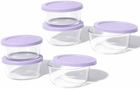 12-Piece Glass Food Storage Containers Set (6 Containers + 6 BPA-Free Lids) | 2-Cup, Leakproof | Microwave, Freezer, Oven & Dishwasher Safe | Ideal for Meal Prep & Pantry Organization, Purple