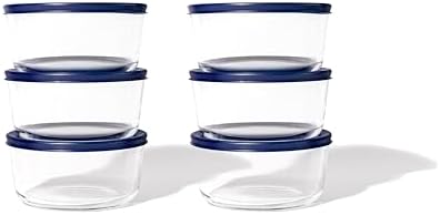 12-Piece Glass Food Storage Containers Set (6 Containers + 6 BPA-Free Lids) | 4-Cup, Leakproof | Microwave, Freezer, Oven & Dishwasher Safe | Ideal for Meal Prep & Pantry Organization, Blue