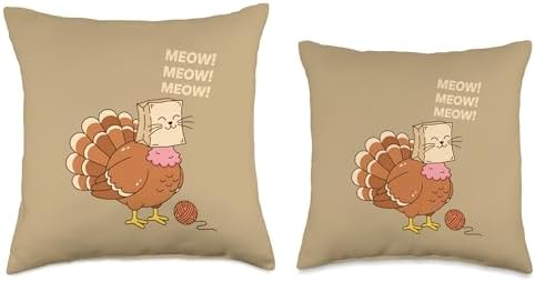 Turkey Cat Meow Funny Cat Thanksgiving Cat Lover Cat Mom Cat Throw Pillow - Image 3