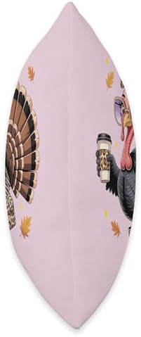 Lady Turkey Leopard Cokette Bow Drinking Coffee Thanksgiving Throw Pillow - Image 2