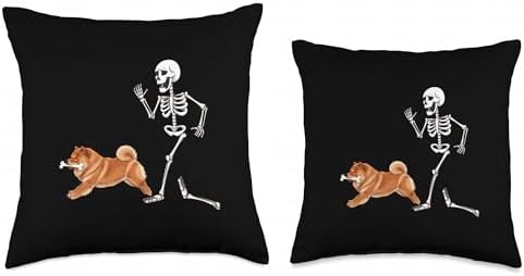 Funny Halloween Chow Chow and Skeleton Throw Pillow