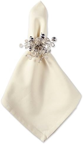 DII Christmas Thanksgiving Holiday Tabletop Décor Collection Decorative Napkin Ring Holder Set, 4" Diameter, Silver Beaded Cluster, 6 Piece - Image 5