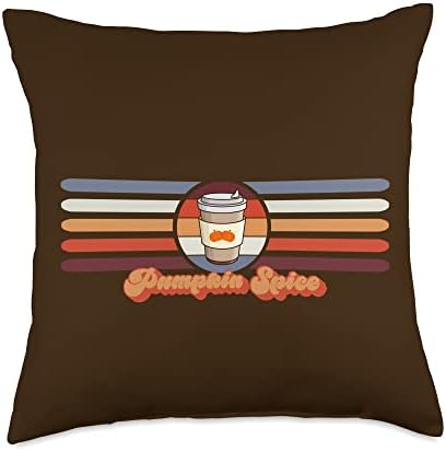 Pumpkin Spice Coffee Lover Retro Style Fall Art Thanksgiving Throw Pillow by Unknown