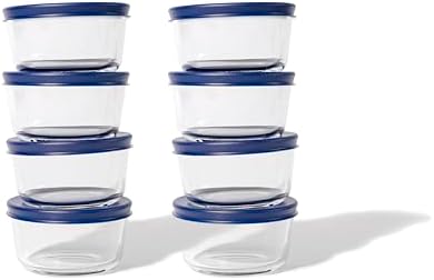 16-Piece Glass Food Storage Containers Set (8 Containers + 8 BPA-Free Lids) | 1-Cup, Leakproof | Microwave, Freezer, Oven & Dishwasher Safe | Ideal for Meal Prep & Pantry Organization, Blue