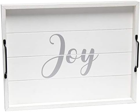 Elegant Designs HG2000-WJY Christmas Decoration 15.50" x 12" Decorative Wood Serving Tray w/Handles, White Wash Joy by ElegantDesigns