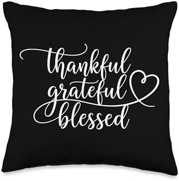 Thankful Grateful Blessed Cozy Fall Season Thanksgiving Throw Pillow by Unknown