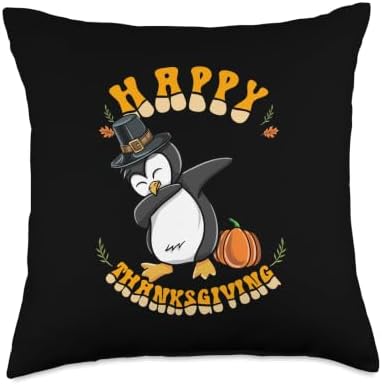 Pilgrim Penguin Happy Thanksgiving Kids Throw Pillow by Unknown