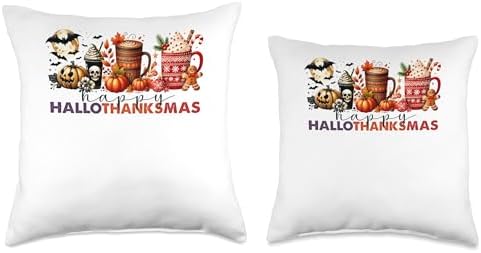 halloween thanksgiving christmas happy hallothanksmas coffee Throw Pillow - Image 3