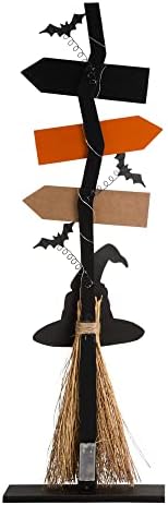 Glitzhome 42" H Wooden Witch's Broom Porch Decor, Farmhouse Halloween Yard Sign Rustic Style Directional Porch Sign for Home Halloween Party Decor - Image 7