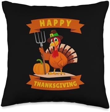 Funny Turkey Pilgrim Farmer Pumpkin Happy Thanksgiving Throw Pillow by Unknown