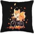 Fall Vibes Autumn Season Dog Lover Shiba Inu Bike Bicycle Fall Autumn Thanksgiving Throw Pillow, 16x16, Multicolor by Unknown
