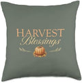 Harvest Blessings Pumpkin Wheat Fall Autumn Thanksgiving Throw Pillow by Unknown