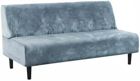 H.VERSAILTEX Real Velvet Futon Cover Armless Sofa Covers Sofa Bed Covers Stretch Futon Couch Cover Sofa Slipcover Furniture Protector Thick Soft Velvet Fabric Form Fitted Stay in Place, Stone Blue