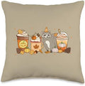 Raccoon Coffee Pumpkin Spice Animal Fall Thanksgiving Throw Pillow by Unknown