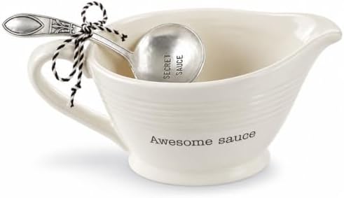 Mud Pie Circa Gravy Boat with Ladle, Awesome Sauce Ceramic Gravy Boat Set by MudPie