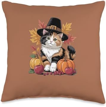 Cute Calico CAT Thanksgiving Throw Pillow by Unknown