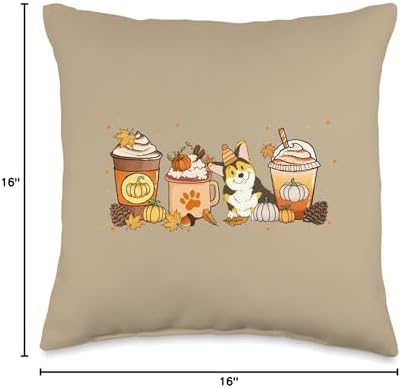 Corgi Coffee Pumpkin Spice Dog Lovers Fall Thanksgiving Throw Pillow - Image 4