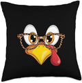 Thanksgiving Turkey Face Leopard Print Throw Pillow by Unknown
