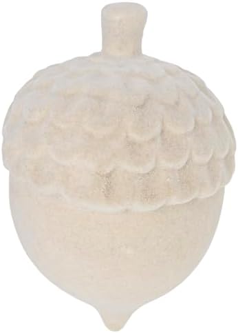 Boston International Fall Statue Tabletop Figurine Fall Thanksgiving Decorations, 5" Long, Cream Flocked Acorn - Image 2