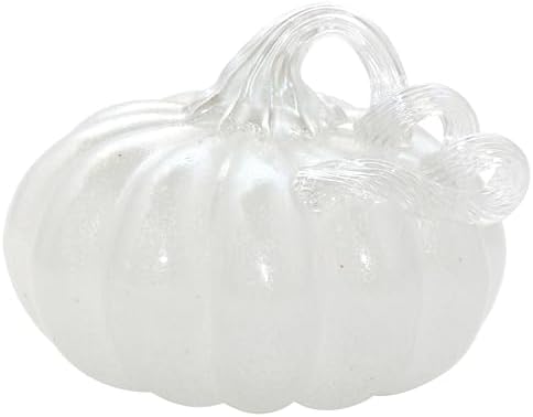 Boston International Handblown Art Glass Pumpkin Thanksgiving Halloween Decorations for Home, Large, Frosted White by BostonInternational