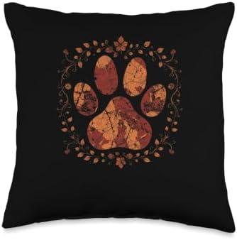 Cute Fall Dog Paw Print Pets Autumn Leaf Puppy Thanksgiving Throw Pillow by Unknown