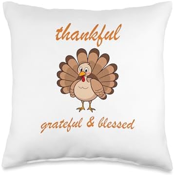 Thankful Grateful Blessed Happy Thanksgiving Turkey Family Throw Pillow by Unknown