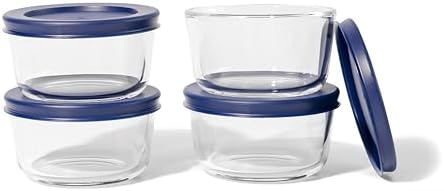 8-Piece Glass Food Storage Containers Set (4 Containers + 4 BPA-Free Lids) | 1-Cup, Leakproof | Microwave, Freezer, Oven & Dishwasher Safe | Ideal for Meal Prep & Pantry Organization, Blue