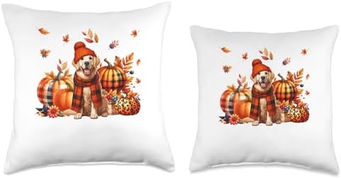 Golden Retriever Thanksgiving Leopard Pumpkins Fall Leaves Throw Pillow - Image 3