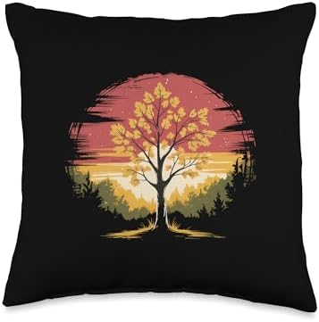 Cute Maple Tree Fall Autumn Thanksgiving Throw Pillow by Unknown