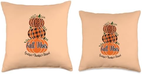 Spot & Tiger Thanksgiving Stacked Pumpkins Fall Vibes Grateful Thankful Blessed Autumn Throw Pillow, 18x18, Multicolor - Image 3