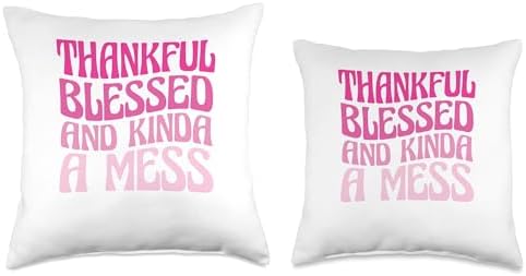 Happy Thanksgiving Gifts for Women Thanksgiving Thankful Blessed and Kind of a Mess Throw Pillow, 18x18, Multicolor - Image 3