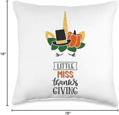 Funny Unicorn Christian Thanksgiving Boy Girl Gift Little Miss Thanksgiving Fall Pilgrim Girls Unicorns Throw Pillow, 16x16, Multicolor - Image 4
