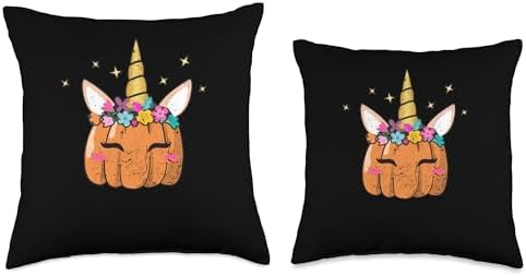 Autumn Foliage Pumpkin Decor Fall Leaves Shirt Cute Unicorn Pumpkin Halloween Thanksgiving Fall Girls Women Throw Pillow, 16x16, Multicolor - Image 3