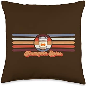 Pumpkin Spice Coffee Lover Retro Style Fall Art Thanksgiving Throw Pillow by Unknown