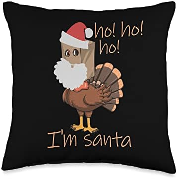 Ho Ho Ho I'm Santa Funny Thanksgiving Turkey Disguise Throw Pillow by Unknown