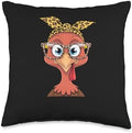 Thanksgiving Fall Turkey Face Leopard Print Glasses Autumn Throw Pillow by Unknown