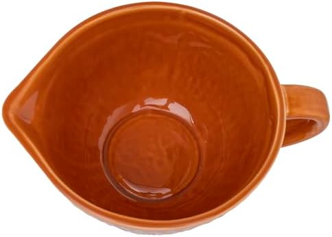 Boston International Ceramic Bowl Fall Autumn Thanksgiving Embossed Leaf Mixing & Serving Dish with Handle, Large/7 Cups, Spicy Orange - Image 2