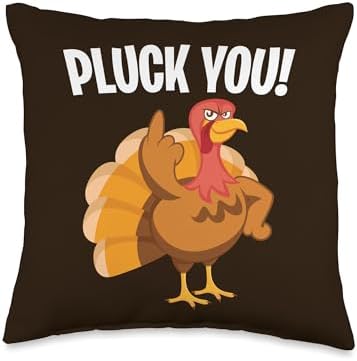 Pluck You Middle Finger Turkey Thanksgiving Dinner Men Women Throw Pillow by Unknown