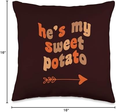 My Sweet Potato I Yam Matching Couples Thxgiving He's My Sweet Potato I Yam Matching Thanksgiving Couples Throw Pillow, 16x16, Multicolor - Image 4