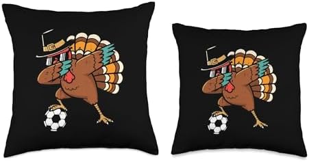 Thanksgiving Turkey Soccer Dab Football Fall Boys Kids Men Throw Pillow - Image 3