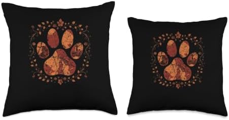 Cute Fall Dog Paw Print Pets Autumn Leaf Puppy Thanksgiving Throw Pillow - Image 3