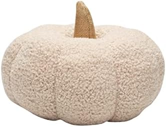Pearhead Sherpa Pumpkin Pillow Decor, Modern Fall Home, 9", Cream by Pearhead