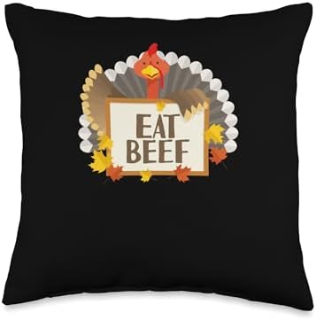 Thanksgiving Shirt Turkey Meat Pilgrim Costume Eat Beef Thanksgiving Day Funny Turkey Lovers Humor Pilgrim Throw Pillow, 16x16, Multicolor by Unknown