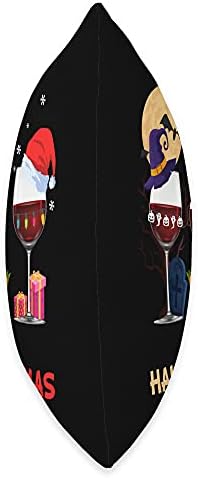 Wine Glass Thanksgiving - Happy Hallothanksmas Throw Pillow - Image 2