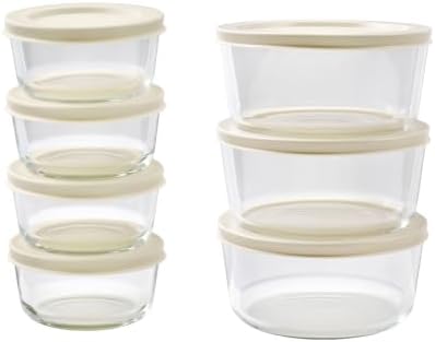 14-Piece Glass Food Storage Containers Set (7 Containers + 7 BPA-Free Lids) | 1-Cup & 4-Cup, Leakproof | Microwave, Freezer, Oven & Dishwasher Safe | Ideal for Meal Prep & Pantry Organization, Beige